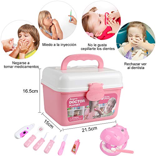 Anpro 46pcs Kit Maletin de Doctor y Enfermera,Juegos de Niños,Kit de Dentista con Estetoscopio y Abrigo,Regalo para Niños en Fiestas,Cumpleaños,Navidad, Juego de Roles del Doctor