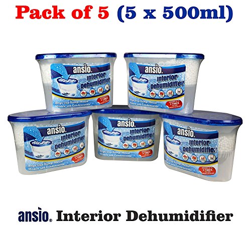 ANSIO Deshumidificador Interior, removedor de condensación, Absorbente de Humedad Moho, Humedad en el hogar, Cocina, Armario, Dormitorio, Caravana, Oficina, Garaje, sótano 500 ml, Paquete de 5