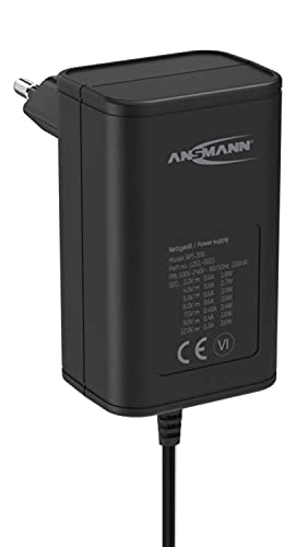 ANSMANN APS 300 - Fuente de alimentación (12 V, Enchufe hasta máx. 300 mA, con 7 adaptadores universales, Adaptador para alimentación de Muchos aparatos eléctricos de 3-12 V, Regulable)