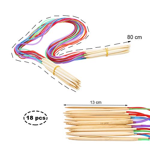 Anyasen Agujas Tejer Circulares 18 pares Agujas de punto de bambú circulares Agujas de ganchillo con 61 piezas Kit de Ganchillos Accesorios para Agujas Puntiagudas para Principiantes 2.0-10mm