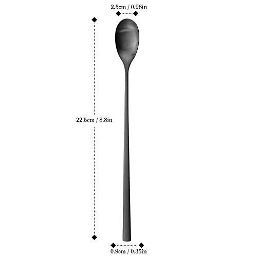 AOOSY Paquete de 6 cucharas de café con Leche Mango Largo Mezclador de Helado de Acero Inoxidable Cuchara para Mezclar Ideal para café Helado Té Helado Leche para batir Helado sundeas(negro)