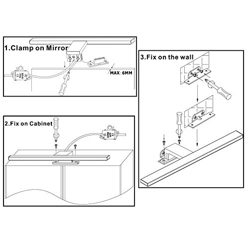 Aourow Lámpara de Espejo Baño 10W 820lm 50cm,Luz Espejo Blanco Neutro 4000K,Impermeable IP44 230V,3 en 1 Espejo+Armario+Pared,Contra Niebla Acero Inoxidable,Aplique de Baño,500mm