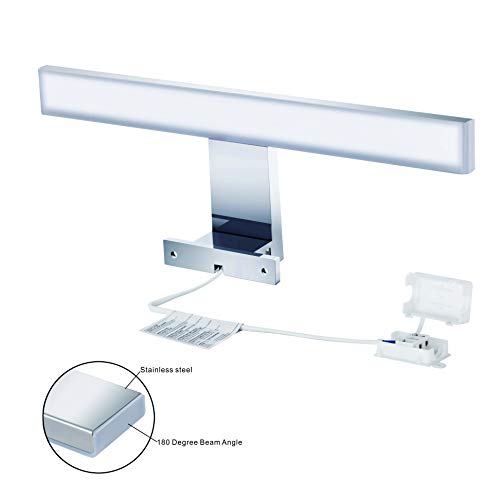 Aourow Lámpara de Espejo Baño 10W 820lm 50cm,Luz Espejo Blanco Neutro 4000K,Impermeable IP44 230V,3 en 1 Espejo+Armario+Pared,Contra Niebla Acero Inoxidable,Aplique de Baño,500mm