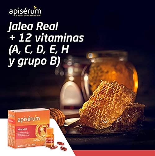 Apisérum Vitalidad Cápsulas - Jalea Real con Vitamina C - Multivitamínico - Vitaminas A,C,D,E,H y grupo B - Ayuda a reforzar el sistema inmunitario* - Tratamiento para 1 mes