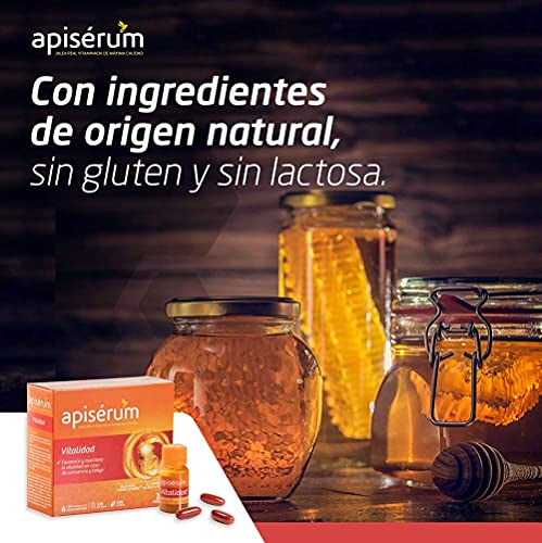 Apisérum Vitalidad Cápsulas - Jalea Real con Vitamina C - Multivitamínico - Vitaminas A,C,D,E,H y grupo B - Ayuda a reforzar el sistema inmunitario* - Tratamiento para 1 mes