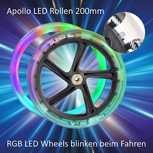 Apollo Ruedas de Recambio City Scooter LED 200mm Pro Wheels, rodamientos de Bolas ABEC 7, Ruedas de Recambio adecuadas para Big City Scooter Wheel