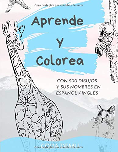 Aprende y Colorea: con 200 dibujos y sus nombres en Español / Inglés