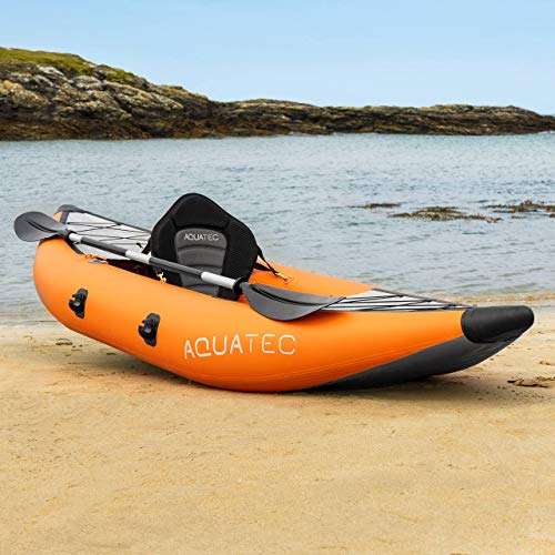 AQUATEC Kayak | Kayak Hinchable de 1 y 2 Plazas | Kayaks Hinchables de Paseo y Pesca para Hombres, Mujeres y Niños | con Bolsa de Transporte y Remos Incluidos | (1 Plaza, Hudson (Intermedio))