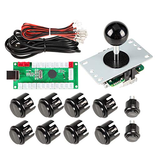 Arcada parte del kit de la manija de bricolaje USB Encoder para PC Juegos 5 Pin Joystick 24mm 30 mm Botones para Arcade Gabinete Mame & Raspberry pi 2 3B Model Project (Negro)