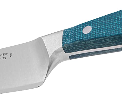 Arcos Serie Brooklyn, Cuchillo Rocking Santoku Cuchillo Asiático, Hoja de Acero Inoxidable Forjado Nitrum 190 mm, Mango de Micarta Color Azul, Filo Seda