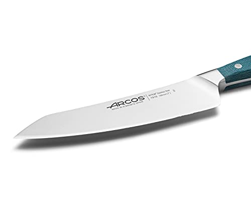 Arcos Serie Brooklyn, Cuchillo Rocking Santoku Cuchillo Asiático, Hoja de Acero Inoxidable Forjado Nitrum 190 mm, Mango de Micarta Color Azul, Filo Seda