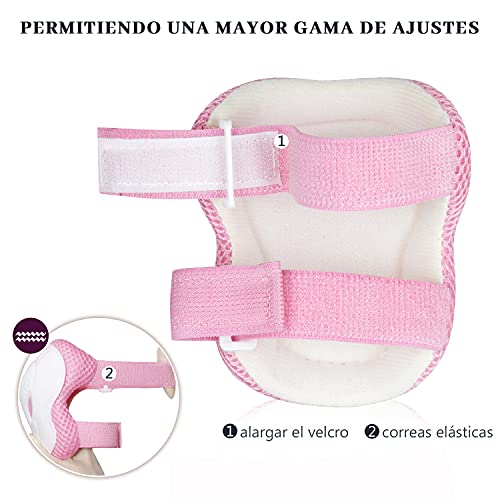 AresKo Juego de Equipo de protección para niños, Rodilleras y Cojines de Codo para niños Protector de muñeca Protector 6 en 1 Juego de Equipo de protección - M