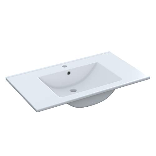 ARKITMOBEL Lavabo Ceramica Color Blanco, Pila Lavamanos Rectangular, Baño, Medidas: 81,5 cm (Ancho) x 18 cm (Alto) x 46 cm (Fondo)