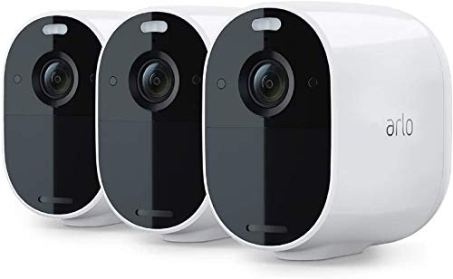 Arlo Essential Spotlight, 3 cámaras vigilancia WiFi 1080p, detector de movimiento, visión nocturna en color, audio bidireccional, 180 días de batería, no necesita SmartHub, funciona con Alexa, Blanco