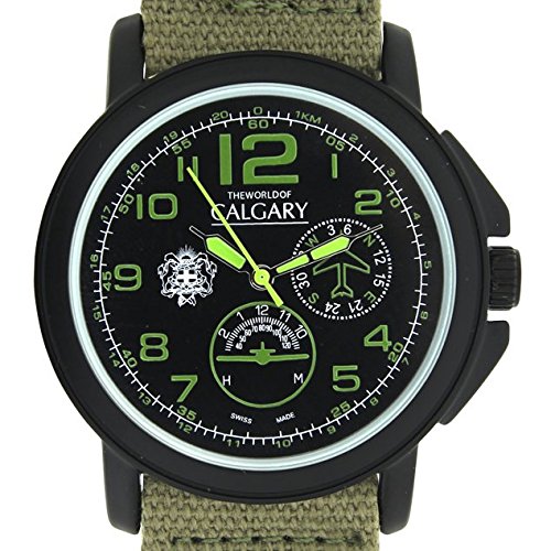 Army Relojes Calgary de color verde y negro, reloj de hombre con correa de tela ajustable y con agujas en color verde fluor.