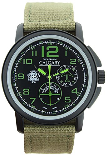 Army Relojes Calgary de color verde y negro, reloj de hombre con correa de tela ajustable y con agujas en color verde fluor.