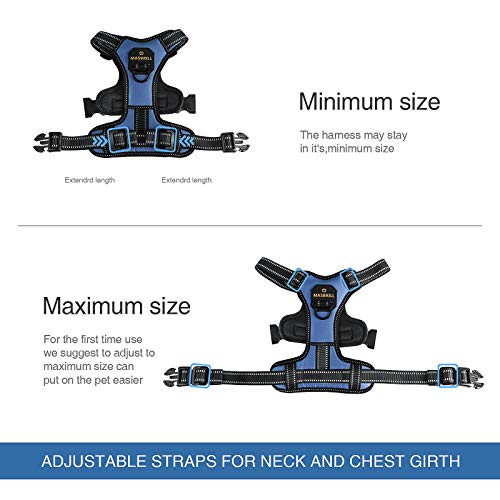 Arnés Antitirones de Perro Pequeño Mediano Grande Arnes Pecho Perros con Control de Manija y con Lineas Reflectantes, Ajustable Cómodo Acolchado Arnes Chaleco Perro para Adiesreamiento(Azul,S)