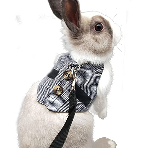 Arnés de Traje Ajustable para Conejos, Arnés para Mascotas Pequeñas y Juego de Cables, para Animales Pequeños, Conejos, Hámsteres, Gatos (Gris M)