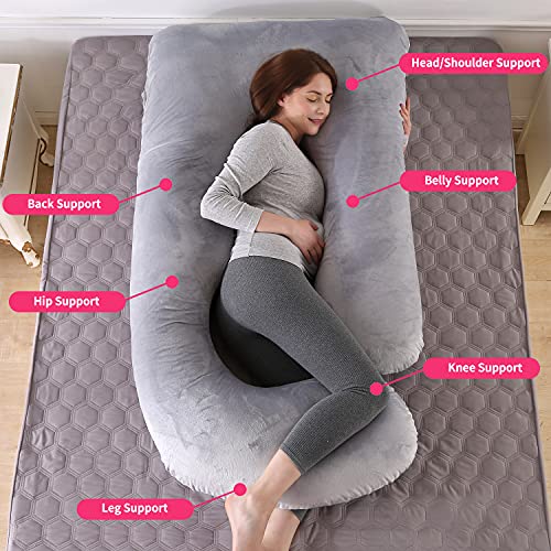 ARNTY Almohada Embarazada u Dormir,Almohada para Embarazadas,Almohada de Maternidad con Funda Extraíble y Lavable para Espalda,Dormir Y Alimentarse (Terciopelo-Gris Claro)