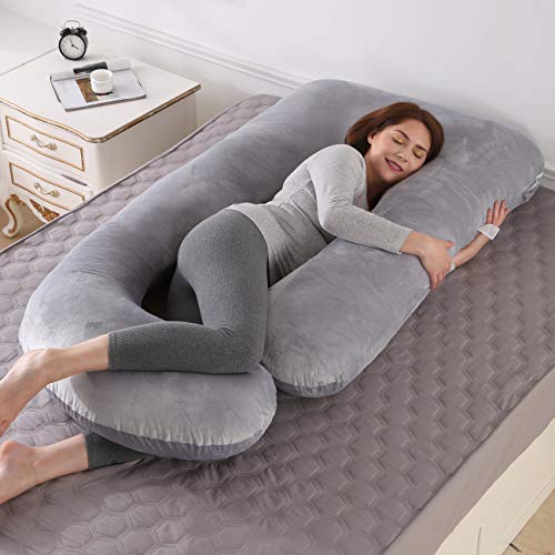 ARNTY Almohada Embarazada u Dormir,Almohada para Embarazadas,Almohada de Maternidad con Funda Extraíble y Lavable para Espalda,Dormir Y Alimentarse (Terciopelo-Gris Claro)