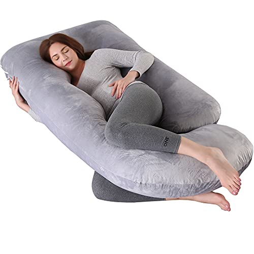 ARNTY Almohada Embarazada u Dormir,Almohada para Embarazadas,Almohada de Maternidad con Funda Extraíble y Lavable para Espalda,Dormir Y Alimentarse (Terciopelo-Gris Claro)