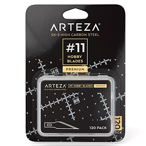 Arteza Cuchillas de bisturí para manualidades | Pack de 120 cuchillas de repuesto con estuche protector | Hojas de cutter # 11 para artesanía