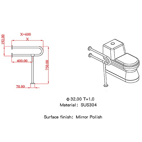 Asidero Baño,Barra inoxidable para baño adaptado a personas mayores,mujeres embarazadas y con minusvalías,Barra de Apoyo Mural Fija,doble barra de seguridad,ayuda de baño,Arco,Seguridad,Carga: 150 kg