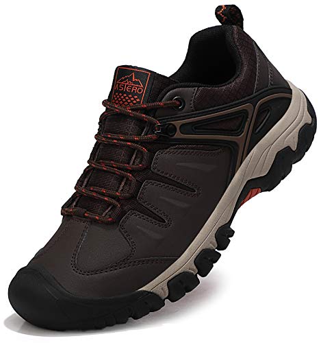 ASTERO Zapatillas Senderismo Hombre Zapatos Trekking Antideslizantes Bajos Botas de Montaña AL Aire Libre Sneakers Transpirable Tamaño 41-46（MARRÓN Oscuro Numeric_42