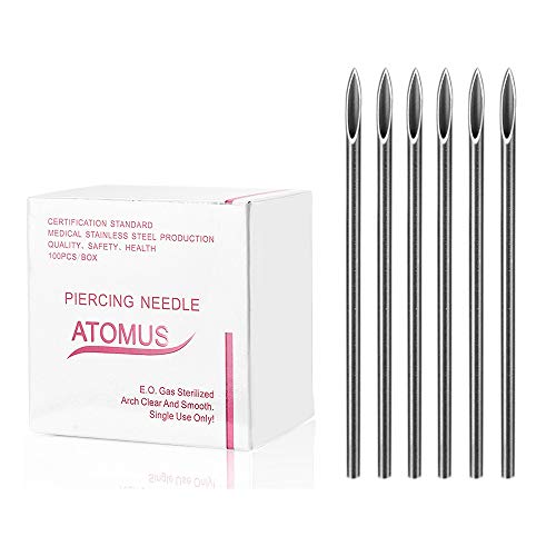 ATOMUS 100 agujas para piercing esterilizadas 16 G para oreja ombligo pezón agujas desechables de acero quirúrgico inoxidable