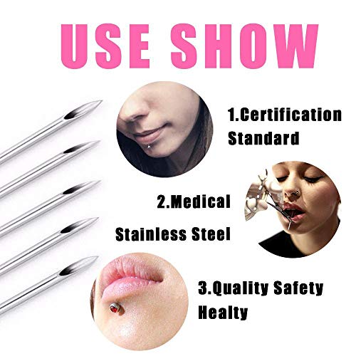 ATOMUS Body Piercing Needles 14G 16G Stainless Steel Sterile Disposable Ear Nose Navel Nipple Lip Piercing Needles(10pcs 14G)