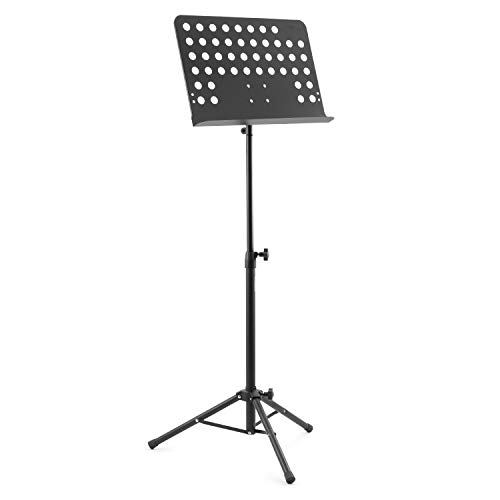 Atril de partituras para orquesta Tiger MUS7-BK, de construcción totalmente metálica - Soporte para partituras totalmente ajustable, Negro