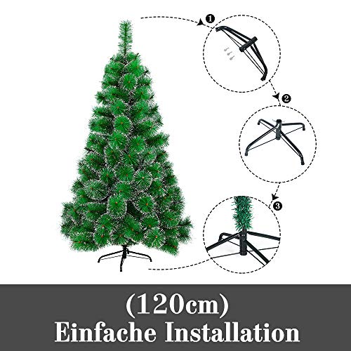 Aufun árbol de Navidad Artificial 120cm árbol de Navidad Artificial Deco árbol de Navidad Agujas de Pino Verde con Efecto Nieve con Soporte decoración navideña