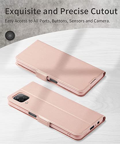 Aunote Funda Samsung Galaxy A12, Fundas A12 Libro, Carcasa A12 con Cierre Magnético, Tarjetero y Suporte, Capa Plegable Cartera, Flip Phone Cover Case, Tipo Étui Piel Protección. Oro Rosa