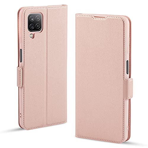 Aunote Funda Samsung Galaxy A12, Fundas A12 Libro, Carcasa A12 con Cierre Magnético, Tarjetero y Suporte, Capa Plegable Cartera, Flip Phone Cover Case, Tipo Étui Piel Protección. Oro Rosa