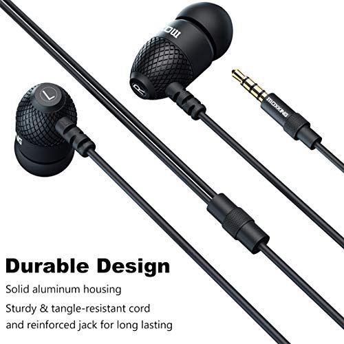 Auriculares Metálicos Bajos con Cable Sonido con Aislamiento De Ruido y Auriculares Estéreo En El Oído con Micrófono y Control De Volumen Aleación De Aluminio, Conector De 3,5 mm (Negro)