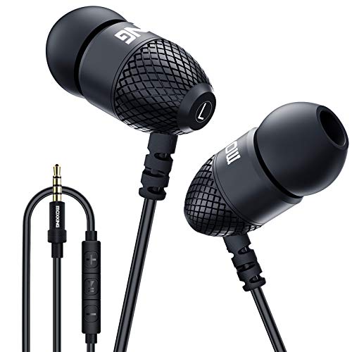 Auriculares Metálicos Bajos con Cable Sonido con Aislamiento De Ruido y Auriculares Estéreo En El Oído con Micrófono y Control De Volumen Aleación De Aluminio, Conector De 3,5 mm (Negro)