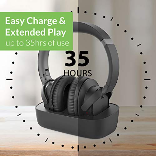 Avantree Ensemble Bluetooth 5.0 Auriculares Cascos inalámbricos para TV con transmisor Bluetooth Base Carga 2 en 1 Digital ÓPTICO AUX RCA,35 Horas de Reproducción de Audio, Sin Retardo