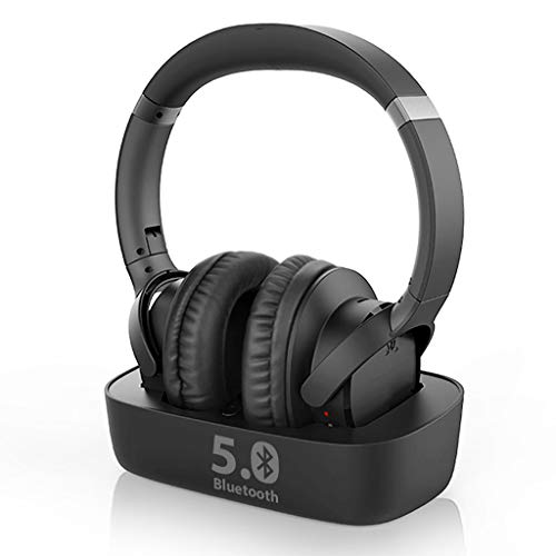 Avantree Ensemble Bluetooth 5.0 Auriculares Cascos inalámbricos para TV con transmisor Bluetooth Base Carga 2 en 1 Digital ÓPTICO AUX RCA,35 Horas de Reproducción de Audio, Sin Retardo