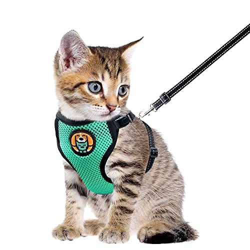 AWOOF Arnés para Gato y Correa a Prueba de Escape, Chaqueta Ajustable para Caminar con Gatito Cat Kitten con Anillo de Correa de Metal, Chaleco Suave y Transpirable para Mascotas pequeñas