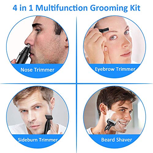 Babacom Cortapelos Nariz y Orejas, 4 en 1 Multifuncional Recortador Pelos Nariz/Orejas/Ceja/Barba, USB Recargable Grooming Set Recortadora Barba con Cabezas de Reemplazode Acero Inoxidable Impermeable