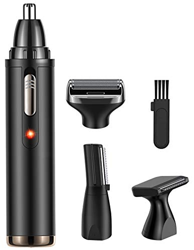 Babacom Cortapelos Nariz y Orejas, 4 en 1 Multifuncional Recortador Pelos Nariz/Orejas/Ceja/Barba, USB Recargable Grooming Set Recortadora Barba con Cabezas de Reemplazode Acero Inoxidable Impermeable