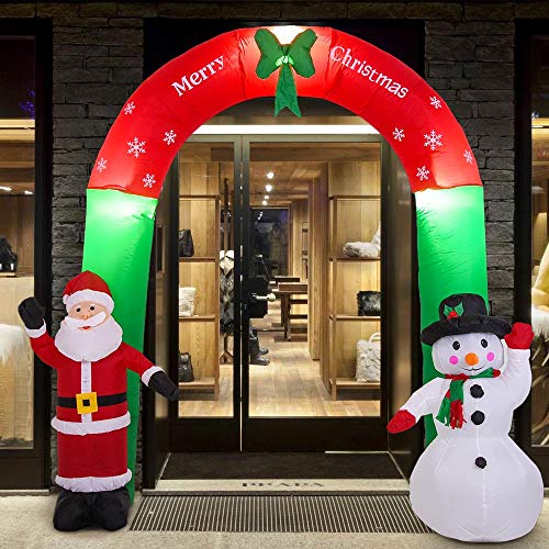 Bakaji - Arco hinchable de Papá Noel y muñeco de nieve con luces LED, altura 250 cm, sistema autohinchable, protección IP44, adorno y decoración navideña para exteriores