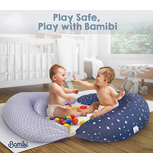 Bamibi® Almohada Embarazada y Cojín Interno Multifuncional, Cojín Lactancia Bebé. Fundas de Algodón, Relleno de Poliéster. Protector Cuna, Lavable (Estrellas)