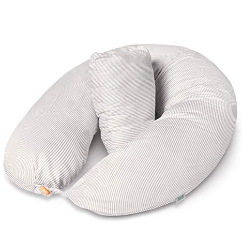 Bamibi® Almohada Embarazada y Cojín Interno Multifuncional, Cojín Lactancia Bebé. Fundas de Algodón, Relleno de Poliéster. Protector Cuna, Lavable (Lineas)