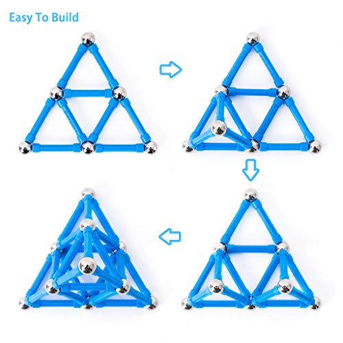 BANBBY 145 Piezas de Juguetes de Bloques de construcción magnéticos, Juego de imanes para niños, Palos mejorados de 33mm (10 Colores)