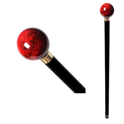 BancarellaOnLine Bastón de paseo de madera con bola roja para hombre, mujer, ancianos, artesanal, para caminar, 91 cm