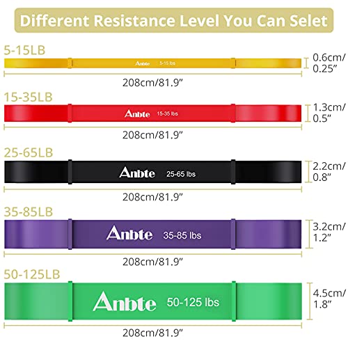 Bandas Elasticas de Fitness, Anbte 5X Bandas de Resistencia Látex Natural con Anclaje para Puerta y Manijas para Entrenamiento de Fuerza Movilidad Levantamiento de Pesas y Asistencia para Tracción