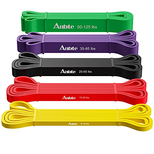 Bandas Elasticas de Fitness, Anbte 5X Bandas de Resistencia Látex Natural con Anclaje para Puerta y Manijas para Entrenamiento de Fuerza Movilidad Levantamiento de Pesas y Asistencia para Tracción