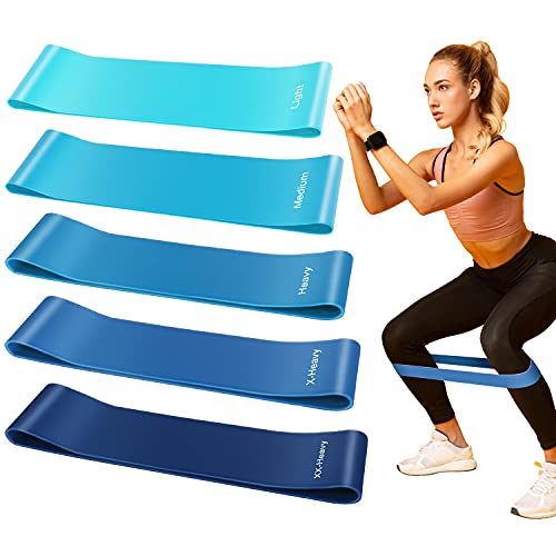 Bandas Elásticas Fitness Set de 5 Bandas de Resistencia Latex Natural Cintas Elásticas Musculación con Bolsa de Transporte para Ejercicios de Pilate, Yoga, Crossfit, Culturismo