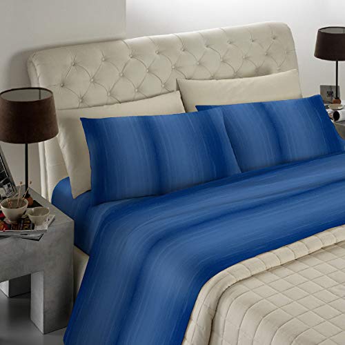 Banzaii Juego de Sábanas para Cama y Funda de Almohada 100% Algodón – Cama de 80 a 90 cm Adriana Azul Oscuro